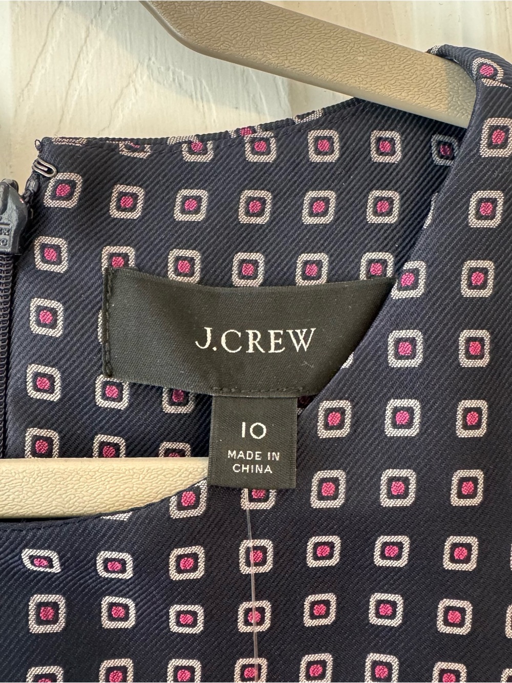 J. Crew Navy Printed Fit-and-Flare Dress with Pink Piping - Picture 6 of 6